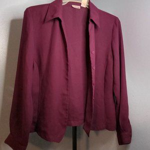 SIZE 14 LIZ BAKER PLUM /BURGUNDY LONG SLEEVE COLLARED BLOUSE